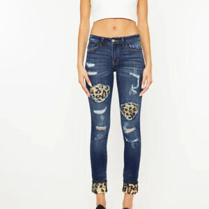 Kancan Vienna Mid-Rise Super Skinny Leopard Patch Jeans